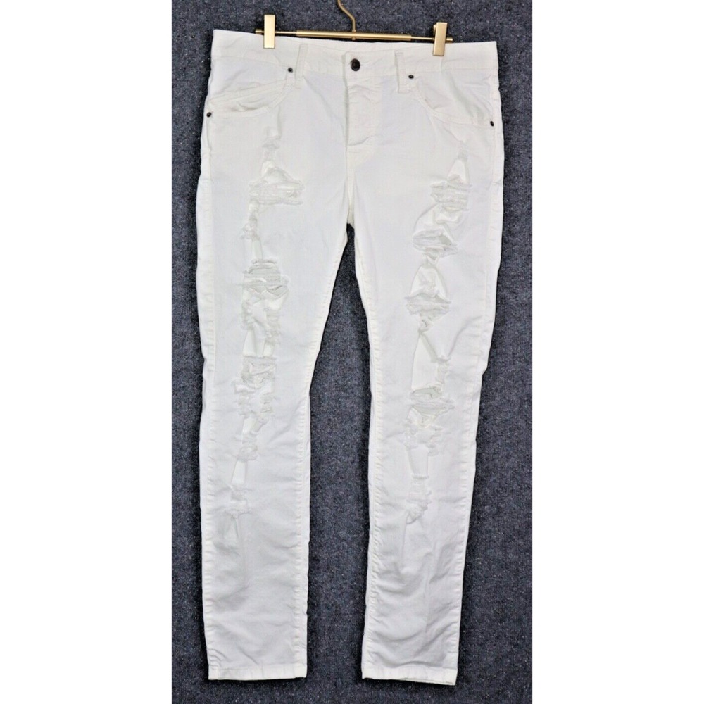 Takeshy Kurosawa Pants Men 34 White 31" TK08 BART Slim Twill Distressed Fray EUC
